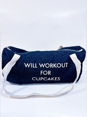 PRIVATE PARTY Denim Gym Bag Will Workout for Cupcakes, Denim Gym Bag.